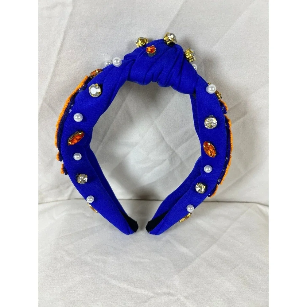 Unbranded Tiger Headband Women Blue Excellent Beaded Rhinestone Knotted Tailgate